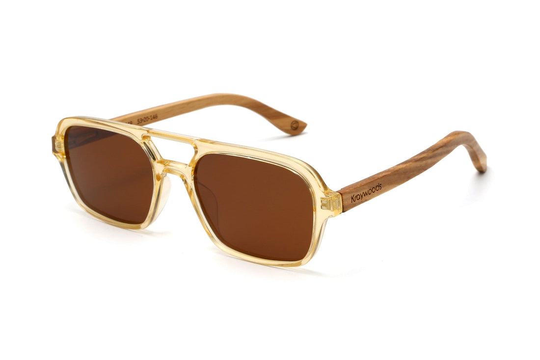 Tanner, Translucent Brown Retro Aviator Sunglasses - Angled