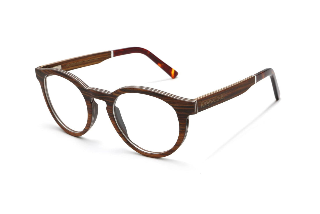 Cheer Rose - Retro Round Eyeglasses made from Rose Wood - Isometric