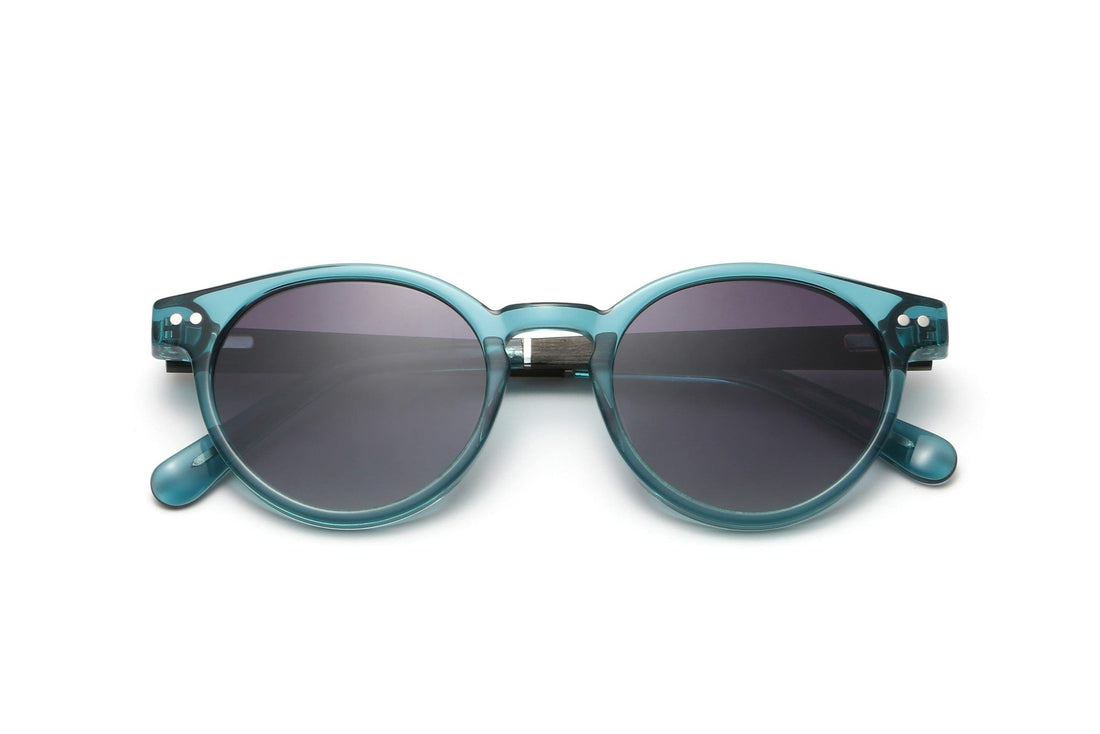 Flash, Clear Blue Round Sunglasses - Folded