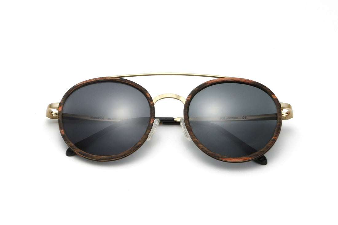 Aspen Gold, Round Double Bridge Sunglasses - Folded