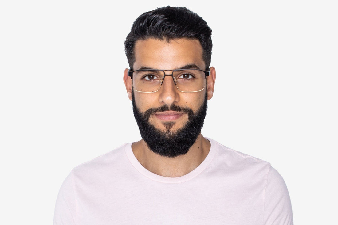 Man wearing Euphoria, Retro Rectangle Gold Metal Glasses