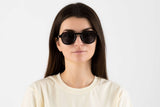 Woman wearing Hudson, Geometric Retro Square Sunglasses