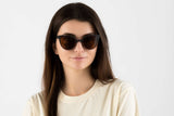 Woman wearing Ivy, Two-Tone Wood Cat-Eye Sunglasses with Polarized Lens