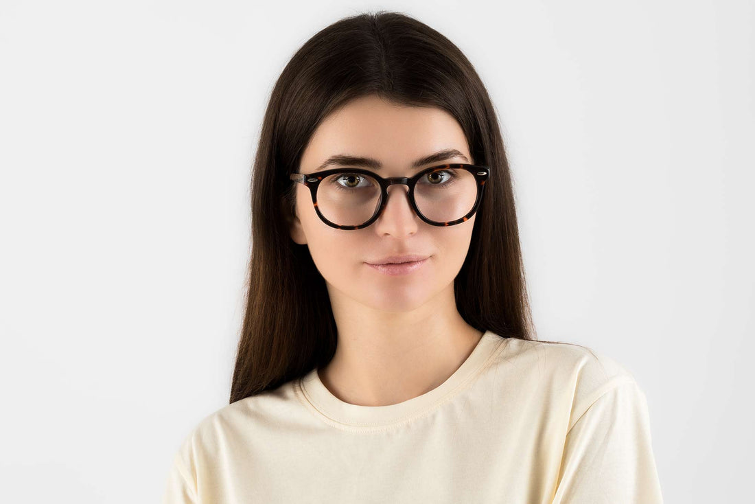 Woman wearing Fierce Black, Round Thick Black Frame Glasses