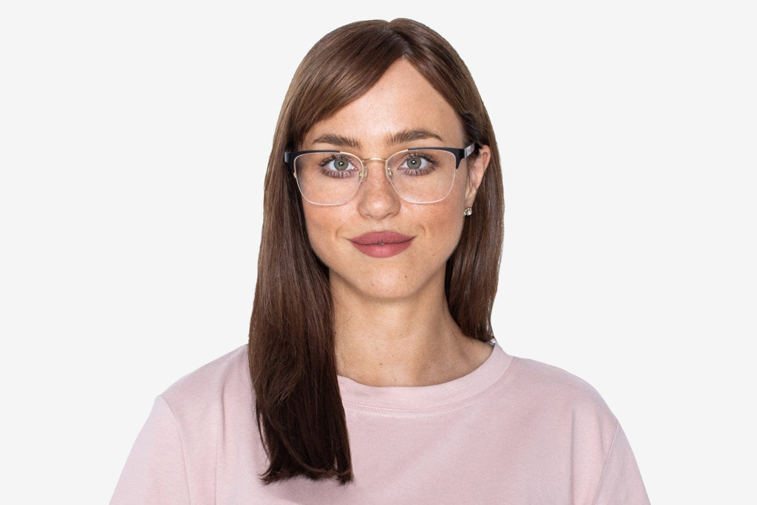 Woman wearing Enchanted Gold, Semi Rimless Cat Eye Glasses