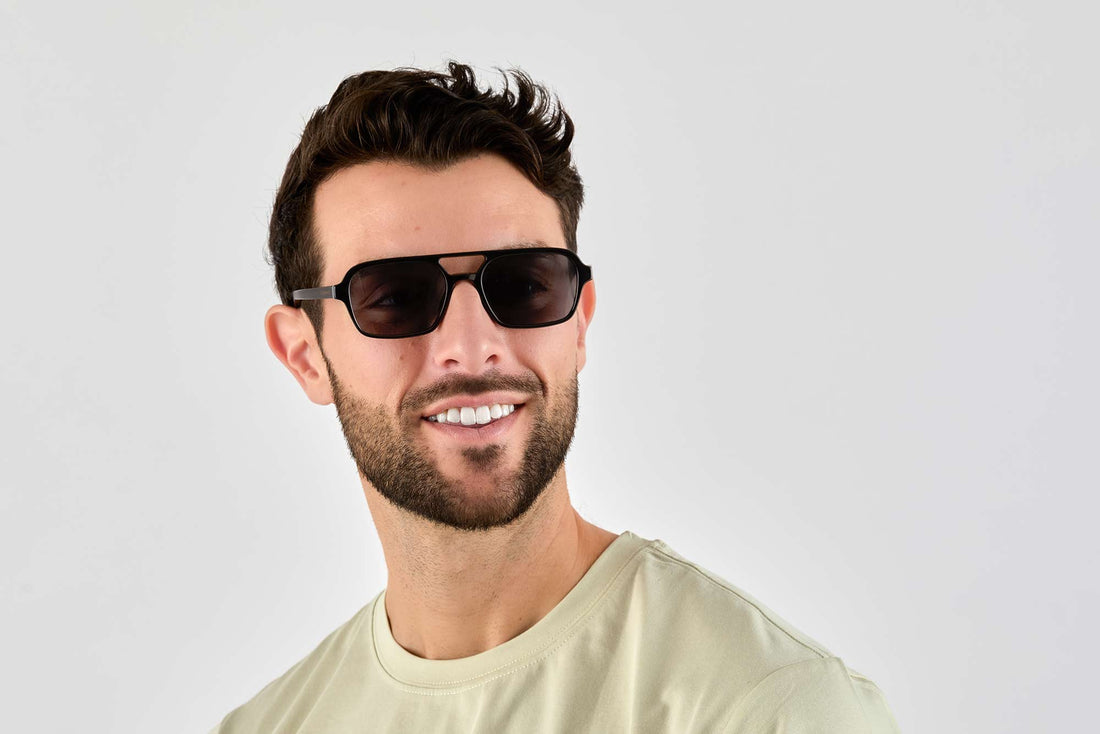 Man wearing Ryder Black Retro Aviator Sunglasses