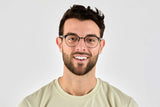 Man wearing Honest Black, Black Browline Glasses