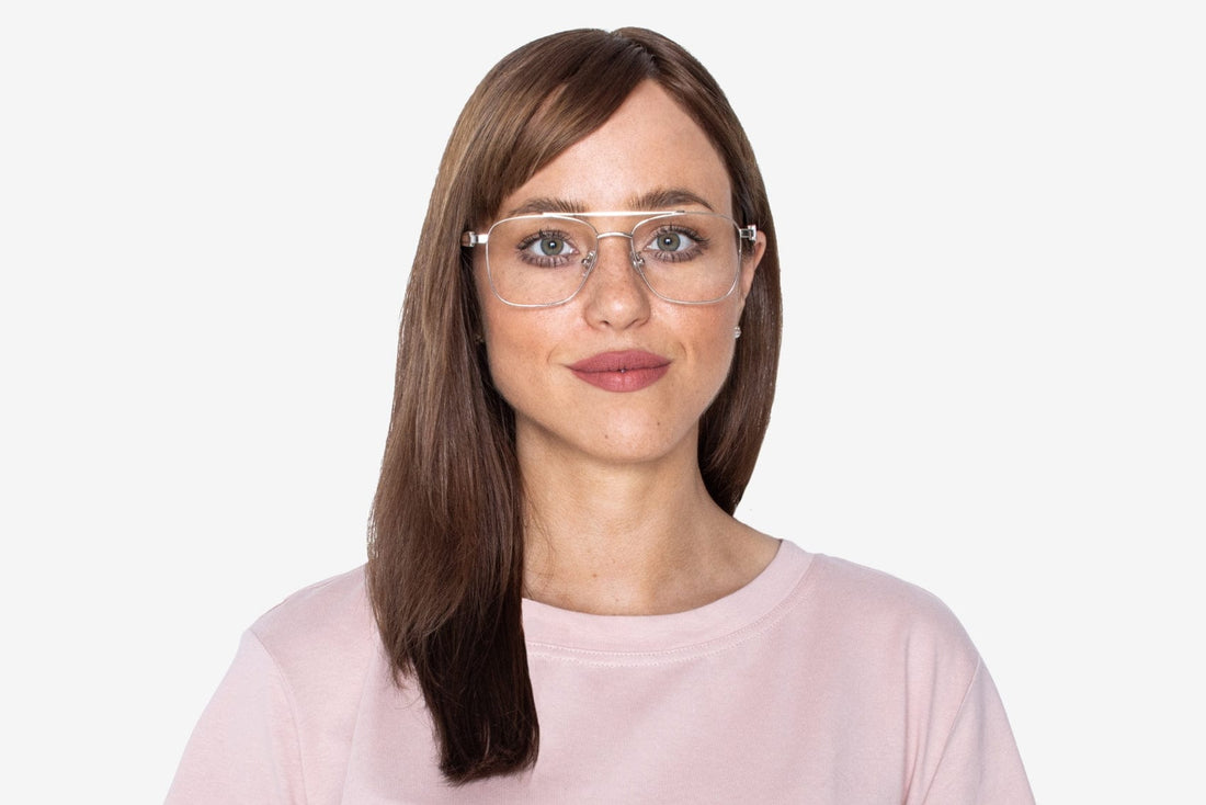 Woman wearing Drive Silver - Retro Square Eyeglasses in Silver Metal