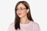 Woman wearing Drive Gold, Retro Square Aviator Glasses