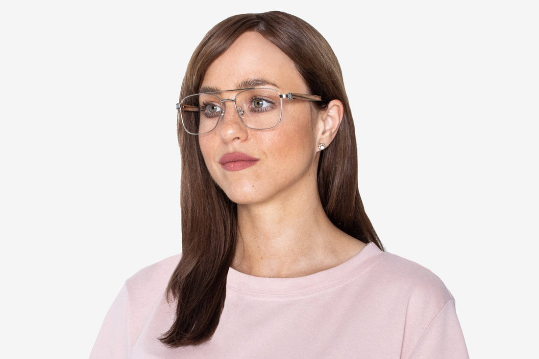 Woman wearing Drive Silver - Retro Square Eyeglasses in Silver Metal