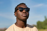 Man wearing Black Jaguar, Black Browline Sunglasses