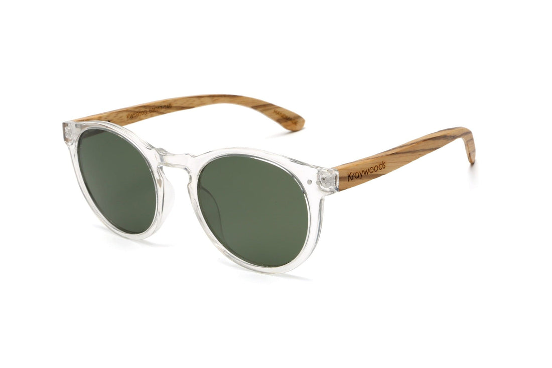 Funk, Round Clear Frame Green Lens Sunglasses - Angled