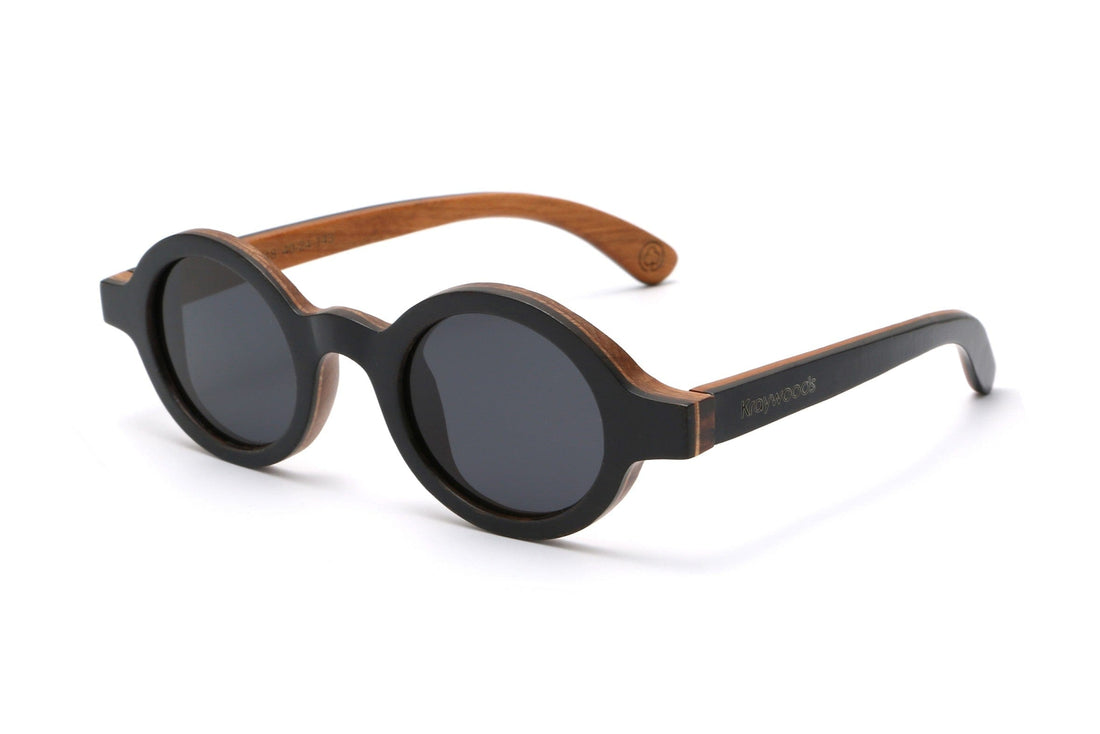 Magnolia, Small Round Wood Sunglasses - Angled