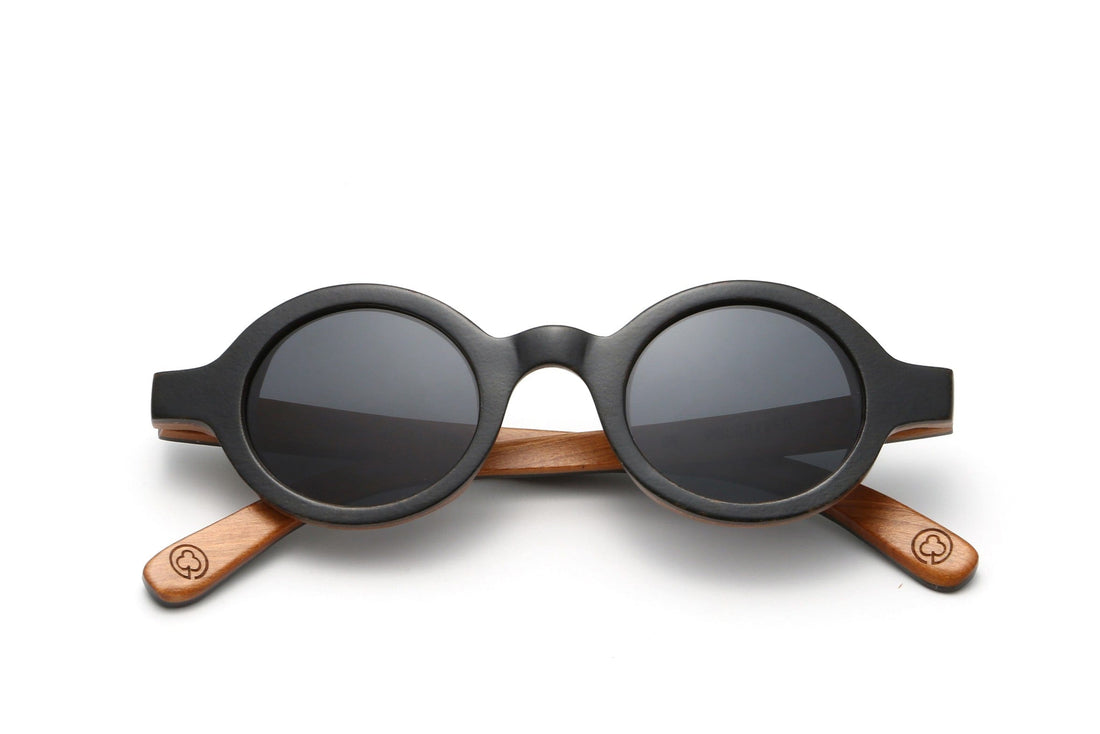 Magnolia, Small Round Wood Sunglasses - Folded