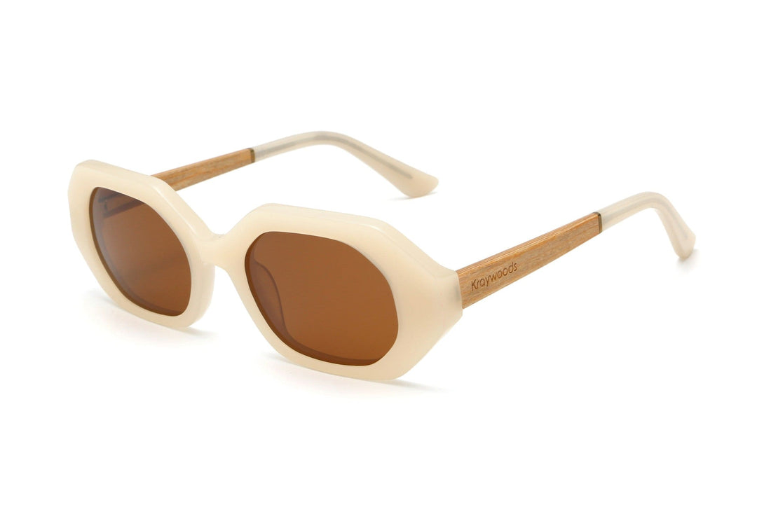 Mia Ivory, Ivory Octagon Geometric Sunglasses - Angled