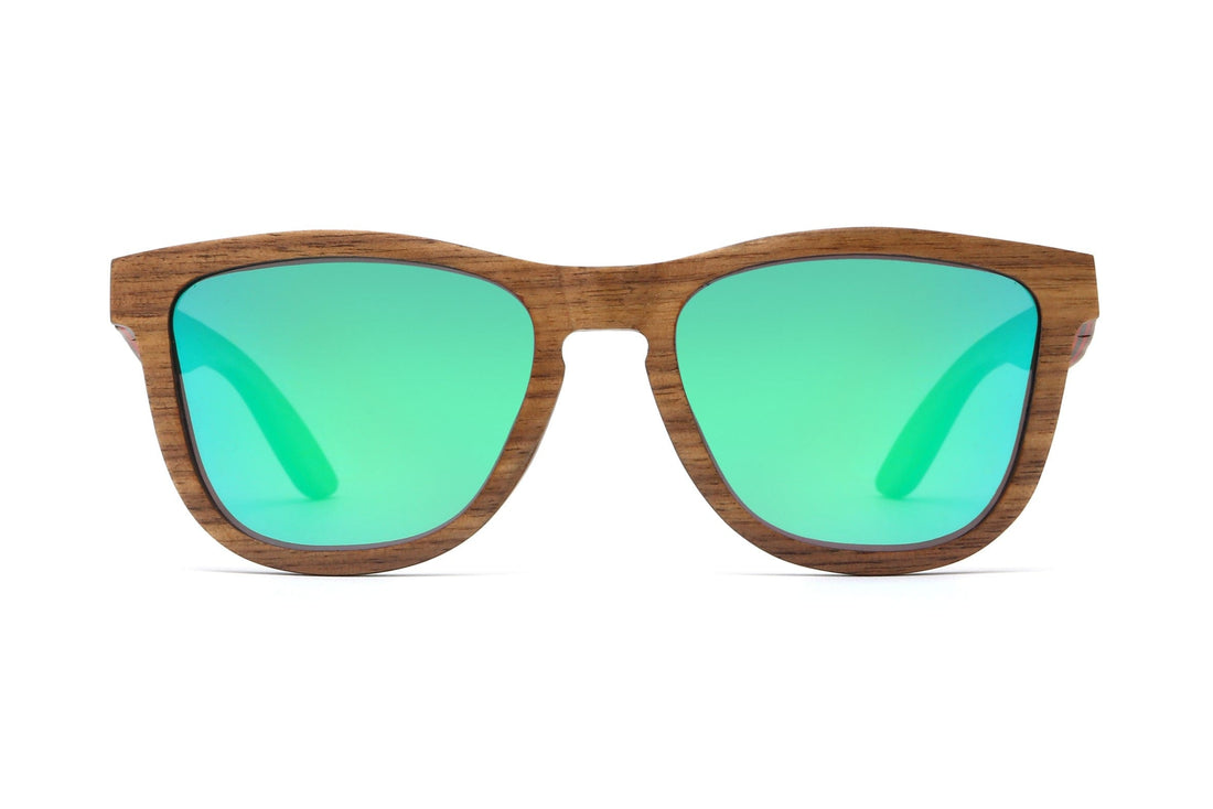 Racer, Wood Polarized Green Mirror Sunglasses - Front