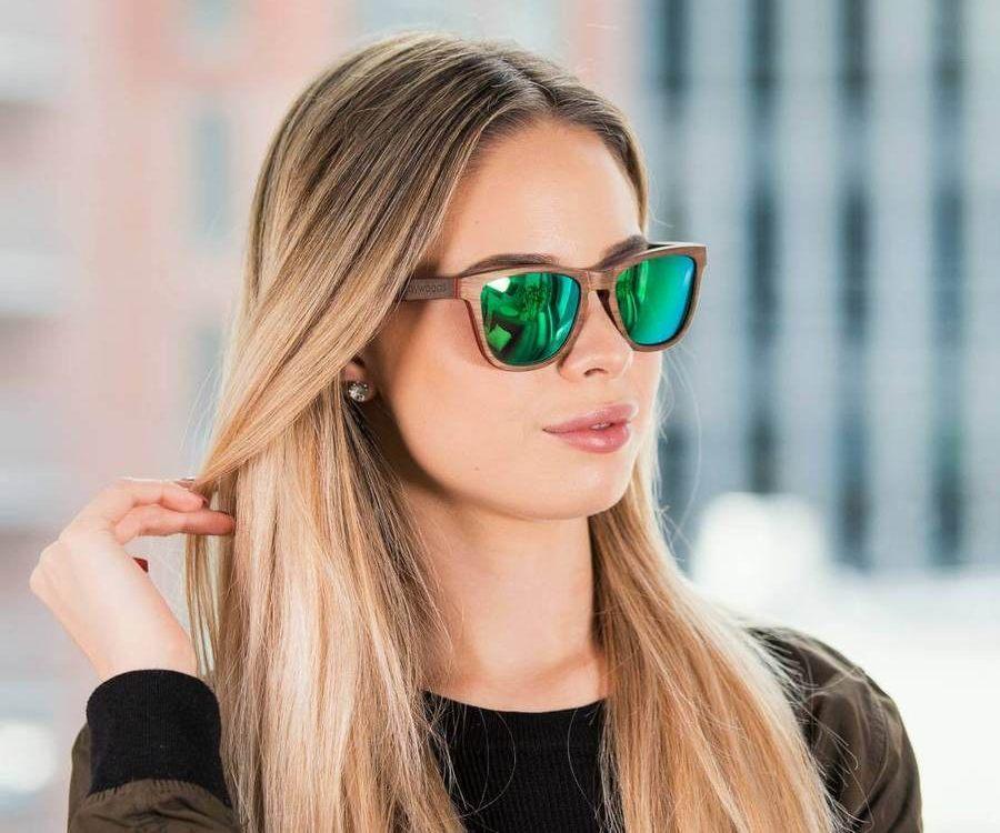 Racer Sunglasses, Wood Polarized Green Mirror Sunglasses